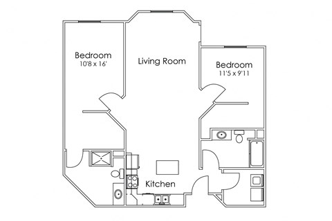 Floor plan for 2 beds, 2 baths, 1185 sqft